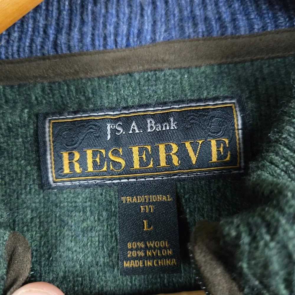 Jos A Bank Reserve Wool Sweater Mens Large Green Cable Knit 1/4 Zip Luxury